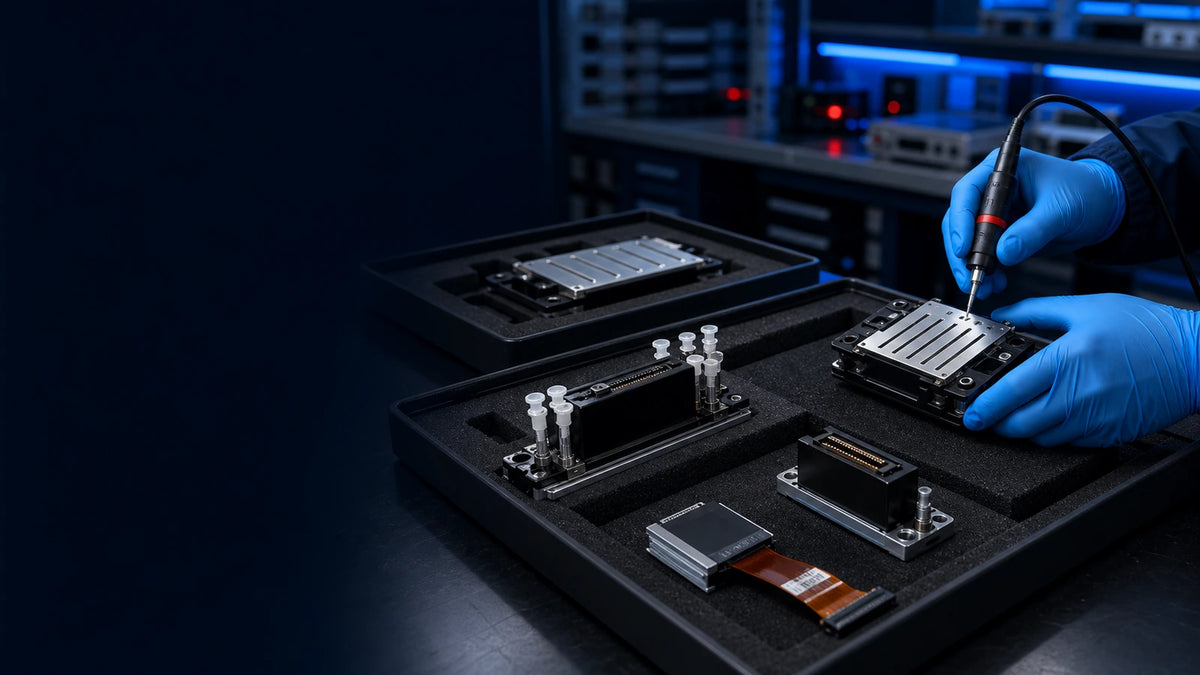 Used industrial printheads prepared for technical evaluation